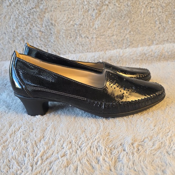 SAS Black Patent Leather Comfort‎ Dress Kitten Heels Shoes Laser Cut Out  8M NEW